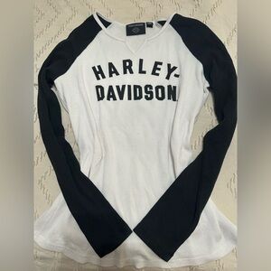 Harley-Davidson Black & White Raglan Waffle Knit Top